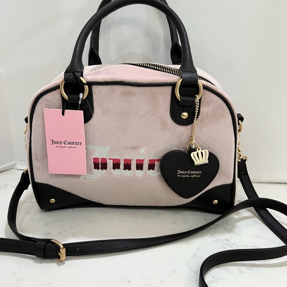 JUICY COUTURE SOFT PINK SATCHEL WITH BLACK ACCENTS - Picture 6 of 13